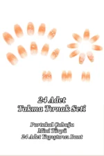 Ombre Takma Tırnak Balerin İnci Taneli Orta Uzun 24 Adet Takma Tırnak Seti Z402 - Görsel 4