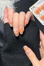 Ombre Takma Tırnak Balerin İnci Taneli Orta Uzun 24 Adet Takma Tırnak Seti Z402 - Görsel 5