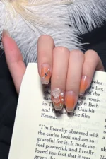 Ombre Takma Tırnak Balerin İnci Taneli Orta Uzun 24 Adet Takma Tırnak Seti Z402 - Görsel 6