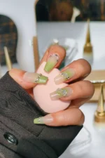 Ombre Yeşil Protez Tırnak 10 Adet El Yapımı Takma Tırnak Seti 3611