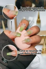 Ombre Yeşil Protez Tırnak 10 Adet El Yapımı Takma Tırnak Seti 3611 - Görsel 2