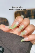 Ombre Yeşil Protez Tırnak 10 Adet El Yapımı Takma Tırnak Seti 3611 - Görsel 5