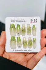 Ombre Yeşil Protez Tırnak 10 Adet El Yapımı Takma Tırnak Seti 3611 - Görsel 7