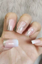 Pembe ve Simli Küt Takma Tırnak Seti 24'lü. Saklama Kutulu. Yapıştırıcı ve Aksesuarlı W1351