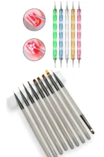 Profesyonel Yüksek Kalite 9'lu Tırnak Süsleme Fırçası ve 5'li Dot Kalem Seti. Nail Art Fırça Seti