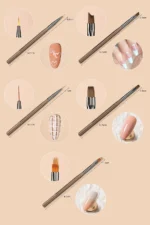 Profesyonel Yüksek Kalite 9'lu Tırnak Süsleme Fırçası ve 5'li Dot Kalem Seti. Nail Art Fırça Seti-Kahverengi