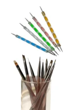 Profesyonel Yüksek Kalite 9'lu Tırnak Süsleme Fırçası ve 5'li Dot Kalem Seti. Nail Art Fırça Seti-Kahverengi - Görsel 4