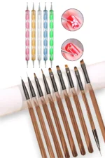 Profesyonel Yüksek Kalite 9'lu Tırnak Süsleme Fırçası ve 5'li Dot Kalem Seti. Nail Art Fırça Seti-Kahverengi - Görsel 6
