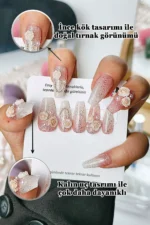 Protez Tırnak Çiçek Desenli 10 Adet El Yapımı Takma Tırnak Seti 3404 - Görsel 2