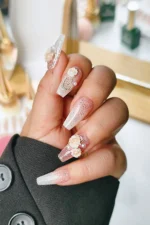 Protez Tırnak Çiçek Desenli 10 Adet El Yapımı Takma Tırnak Seti 3404 - Görsel 4