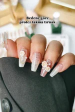 Protez Tırnak Çiçek Desenli 10 Adet El Yapımı Takma Tırnak Seti 3404 - Görsel 6