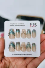 Protez Tırnak Balık Kuyruğu Desen 10 Adet El Yapımı Takma Tırnak Seti 2311 - Görsel 6