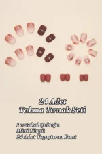 Simli Kısa Küt Takma Tırnak Seti Mat Tırnak 24 Adet Tırnak R702 - Görsel 6