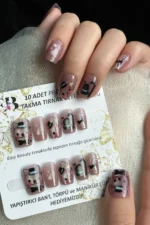 Siyah Kedi Kısa Küt 10 Adet Takma Tırnak Seti T037