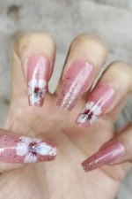 Uzun Takma Tırnak Seti 24'lü Desenli. Yapıştırıcı Ve Aksesuarlı. Coffin Simli Küt Takma Tırnak R758 - Görsel 2