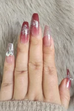 Uzun Takma Tırnak Seti 24'lü Simli Inci Işlemeli Kırmızı Takma Tırnak Aksesuarları Hediye Z460 - Görsel 3