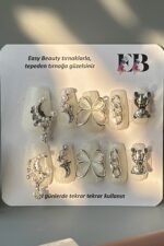 Protez Tırnak 10 Adet El Yapımı Kısa Takma Tırnak Seti EBCKLZ139 - Görsel 10