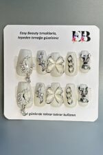 Protez Tırnak 10 Adet El Yapımı Kısa Takma Tırnak Seti EBCKLZ139 - Görsel 2