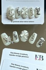 Protez Tırnak 10 Adet El Yapımı Kısa Takma Tırnak Seti EBCKLZ139 - Görsel 4