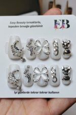 Protez Tırnak 10 Adet El Yapımı Kısa Takma Tırnak Seti EBCKLZ139 - Görsel 6