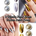 6 Adet Krom Tozu - Ayna Tozu - Gold ve Silver - Altın ve Gümüş Nail Art Tozu