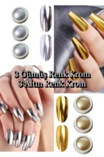 6 Adet Krom Tozu - Ayna Tozu - Gold ve Silver - Altın ve Gümüş Nail Art Tozu