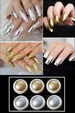 6 Adet Krom Tozu - Ayna Tozu - Gold ve Silver - Altın ve Gümüş Nail Art Tozu - Görsel 2