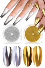 6 Adet Krom Tozu - Ayna Tozu - Gold ve Silver - Altın ve Gümüş Nail Art Tozu - Görsel 8
