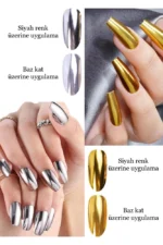 6 Adet Krom Tozu - Ayna Tozu - Gold ve Silver - Altın ve Gümüş Nail Art Tozu - Görsel 9