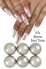 6 Adet İnci Tozu Holografik Beyaz İnci Tozu Set Nail Art Tozu Tırnak Süsleme