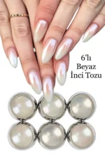 6 Adet İnci Tozu Holografik Beyaz İnci Tozu Set Nail Art Tozu Tırnak Süsleme - Görsel 6